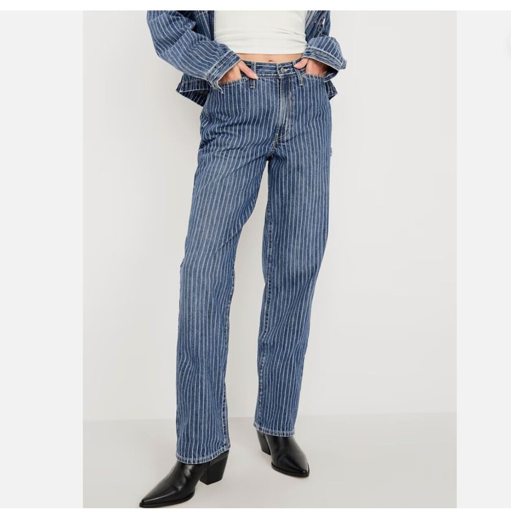 Old Navy OG Pin Striped Loose Rigid Jeans Cotton 6 Blue Medium Wash NEW w Tags